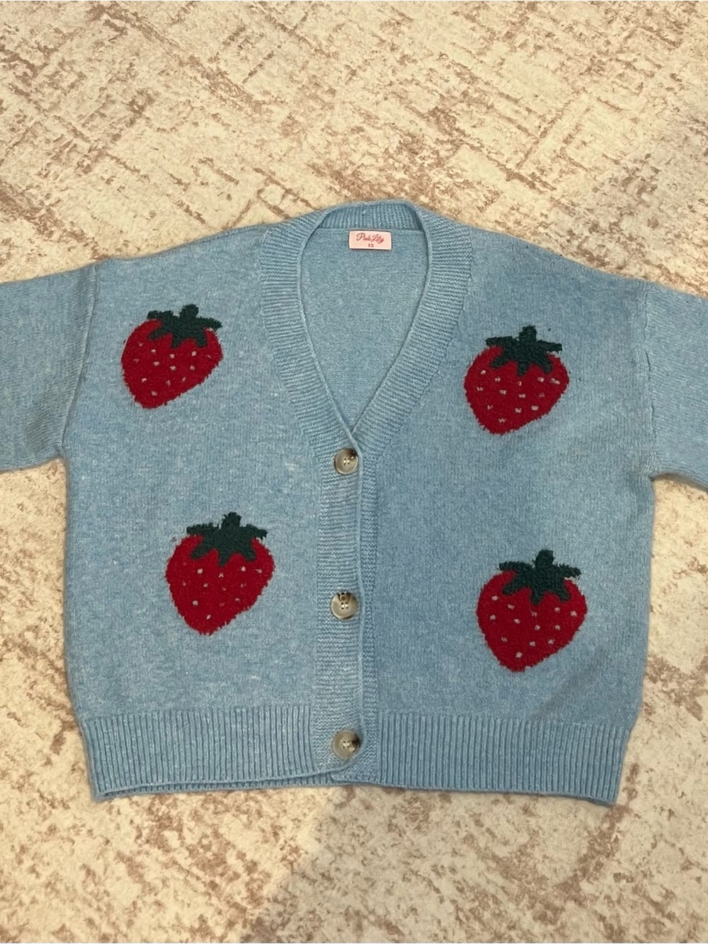 Woman’s Light Blue Strawberry Knit Cardigan - Cozy Button-Up